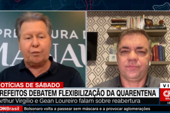À esquerda, o prefeito de Manaus, Arthur Virgílio Neto e à direita, o prefeito de Florianópolis, Gean Loureiro participam de entrevista. - (Reprodução/Internet)