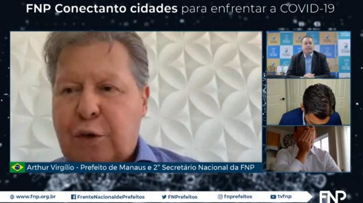Prefeito de Manaus, Arthur Neto, durante reunião virtual com gestores dos EUA e do Brasil (Reprodução)