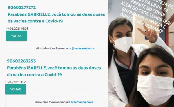 Mesmo proibidas pela Justiça, irmãs médicas ‘fura-filas’ recebem 2ª dose da imunização em Manaus