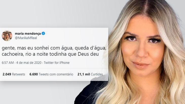 Singer Marília Mendonça's tweet made in 2020 (Art: Guilherme Oliveira/Cenarium)