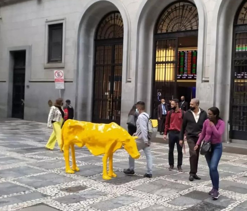 ‘Vaca Magra’ é instalada em frente à Bolsa de Valores de SP em crítica; veja