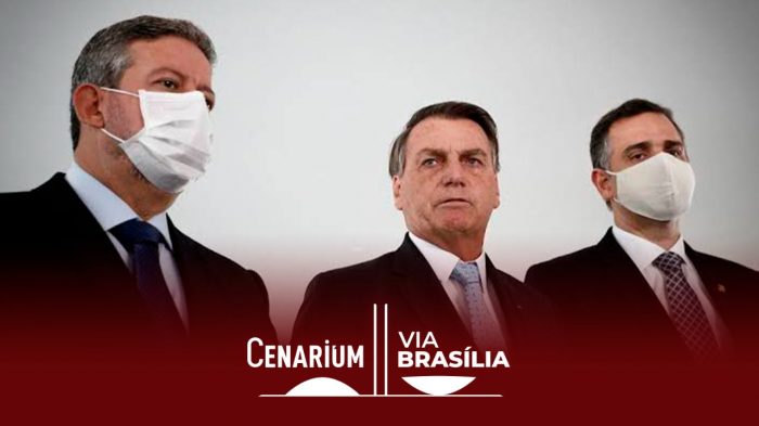 Arthur Lira (à esq.), Jair Bolsonaro (ao centro) e Rodrigo Pacheco (à dir.) (Pablo Jacob / Agência O Globo)