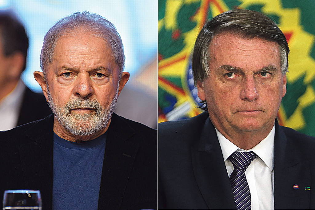 À esquerda, Lula (PT) e Jair Bolsonaro (PL) (Antonio Molina e Pedro Ladeira/Folhapress)