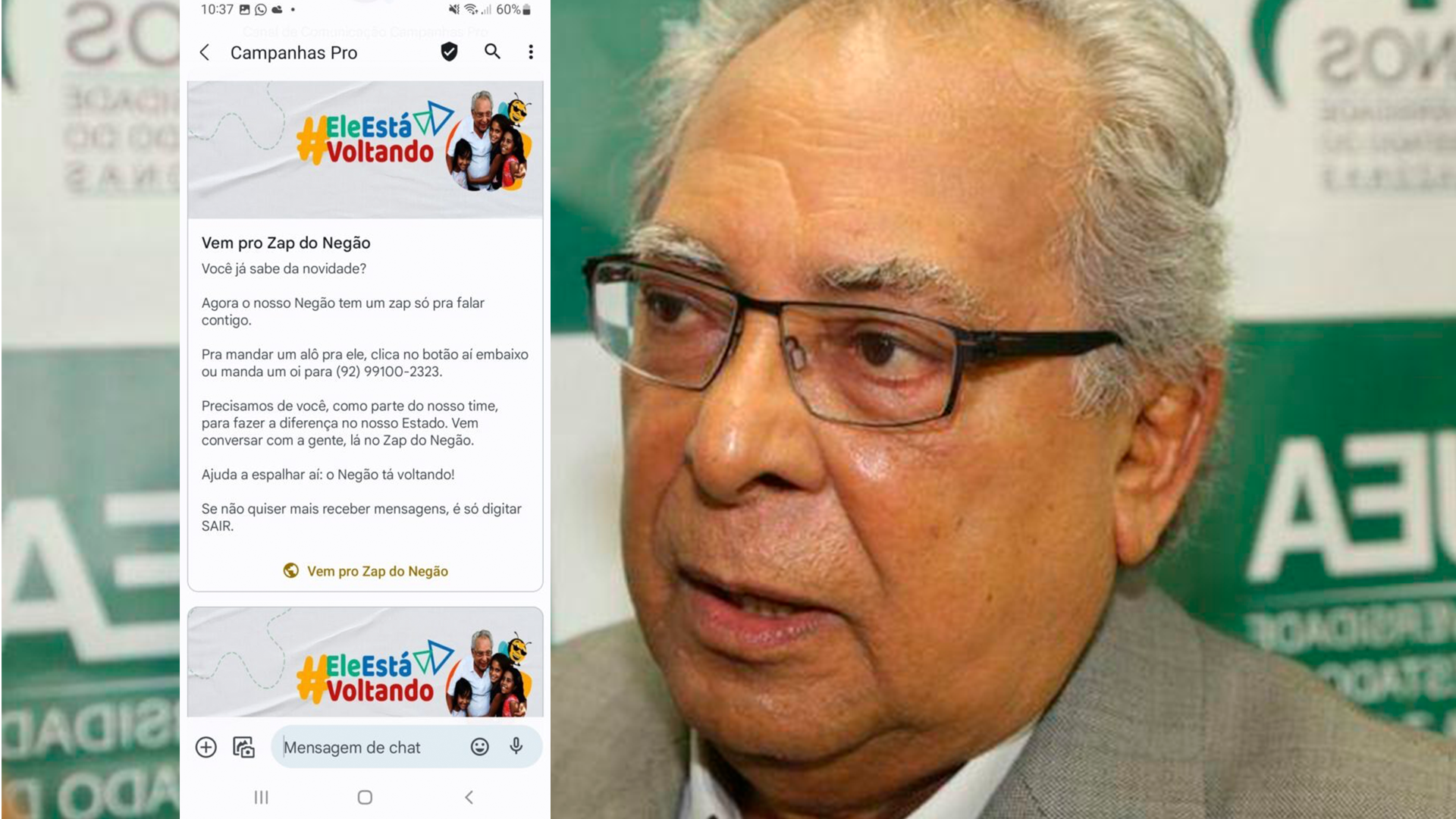 Pré-candidato ao Governo do AM, Amazonino dispara mensagens de cunho eleitoral sem autorização do destinatário