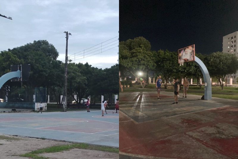 Menos de um ano após reforma, quadra de basquete é danificada e volta a ficar sem luz no CSU do Parque 10 em Manaus