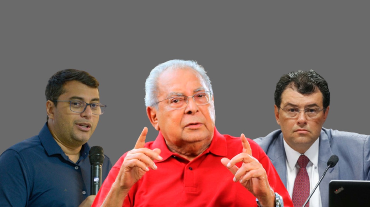 À esquerda, Wilson Lima (União); ao centro, Amazonino Mendes (Cidadania) e Eduardo Braga (MDB) (Thiago Alencar/CENARIUM)