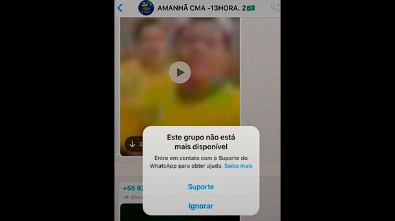 A rede social comunicou a retirada das páginas do ar com uma mensagem aos integrantes dos grupos (Reprodução/WhatsApp)