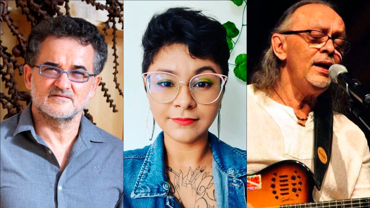 Da esquerda à direita: Tenório Telles, Sarah Farias e Nilson Chaves. (Arte: Matheus Simões)