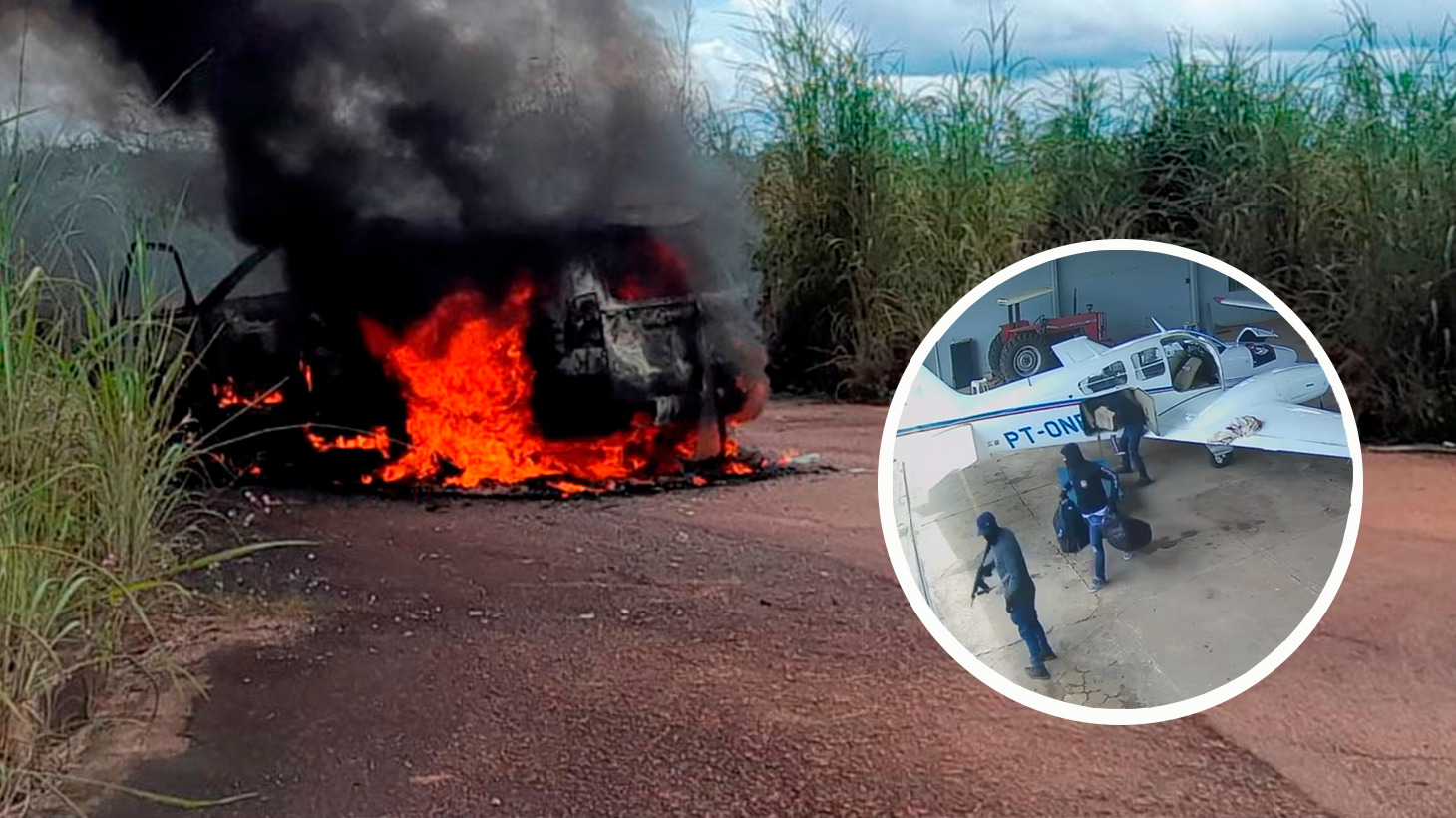 Armados com fuzis, assaltantes levam R$ 1 milhão em ouro e incendeiam carro no aeroclube de RO