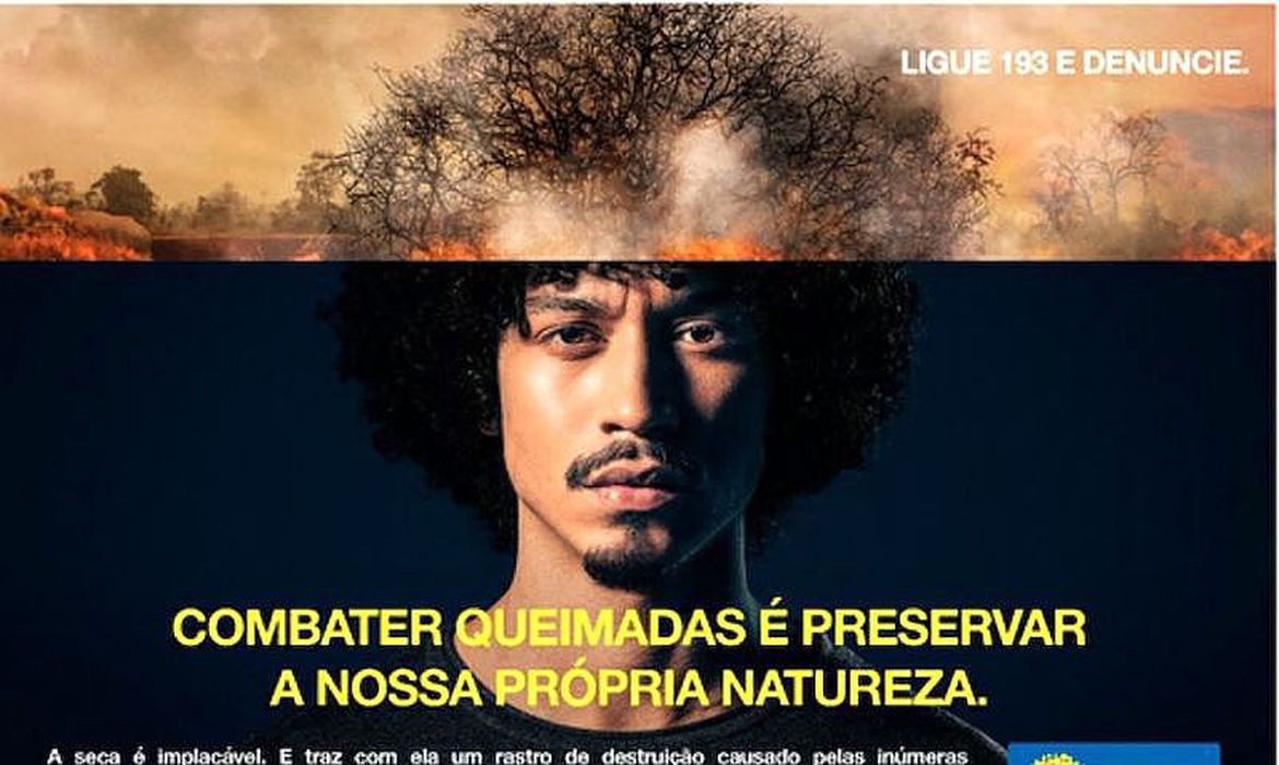 Campanha publicitária que supostamente relaciona cabelo afro a queimadas (Reprodução/GDF/Secom)