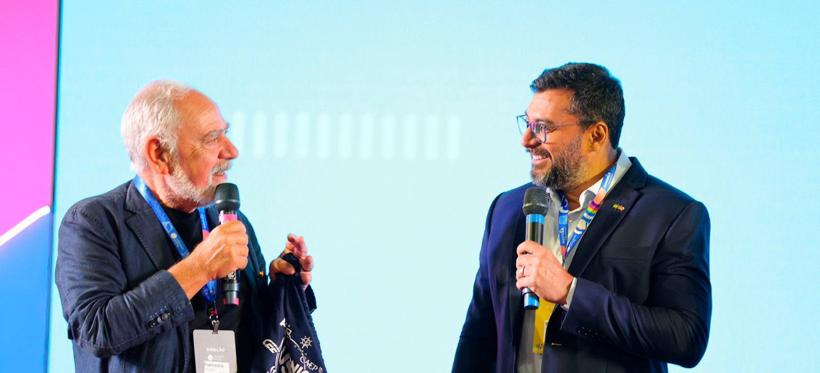 O presidente de honra do Instituto Campus Party, Francesco Farruggia, e o governador do Amazonas, Wilson Lima (Diego Peres/Secom)