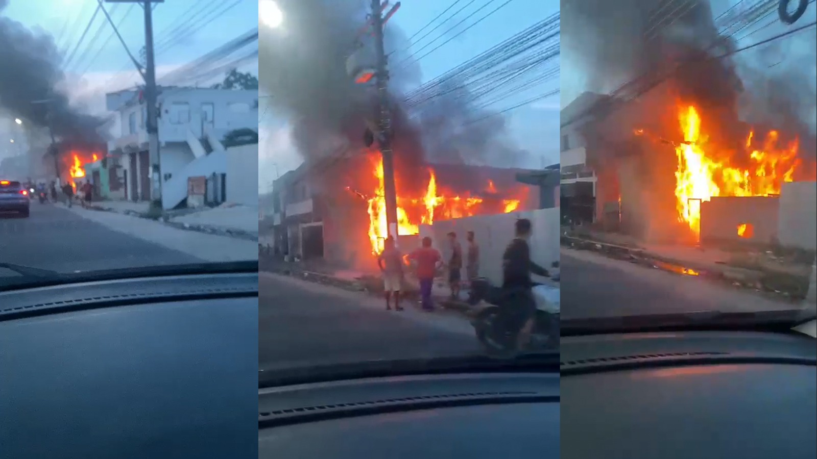 Incêndio atinge casa de madeira em Manaus; Equipe dos bombeiros trabalha para conter chamas