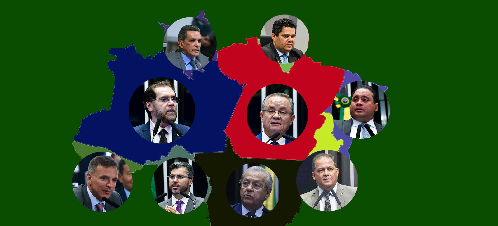 Amazônia Legal com senadores favoráveis ao Marco Temporal (Montagem/Thiago Alencar/Revista Cenarium Amazônia)