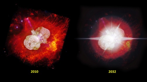 Estrela Eta Carinae vai atingir seu maior brilho aparente em 2032, diz estudo
