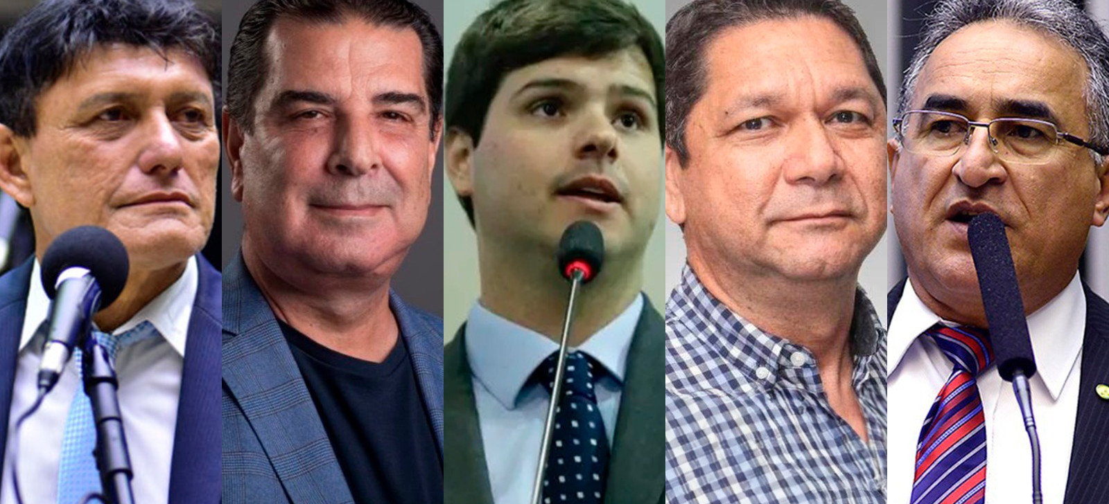 Da esquerda para a direita: Delegado Éder Mauro, Zeca Pirão, Thiago Araújo, delegado Eguchi e Edmilson Rodrigues (Montagem Thiago Alencar/Revista Cenarium Amazônia)