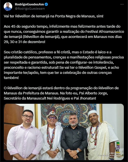 Vereador Rodrigo Guedes (Podemos) em publicação nas redes sociais (Divulgação)