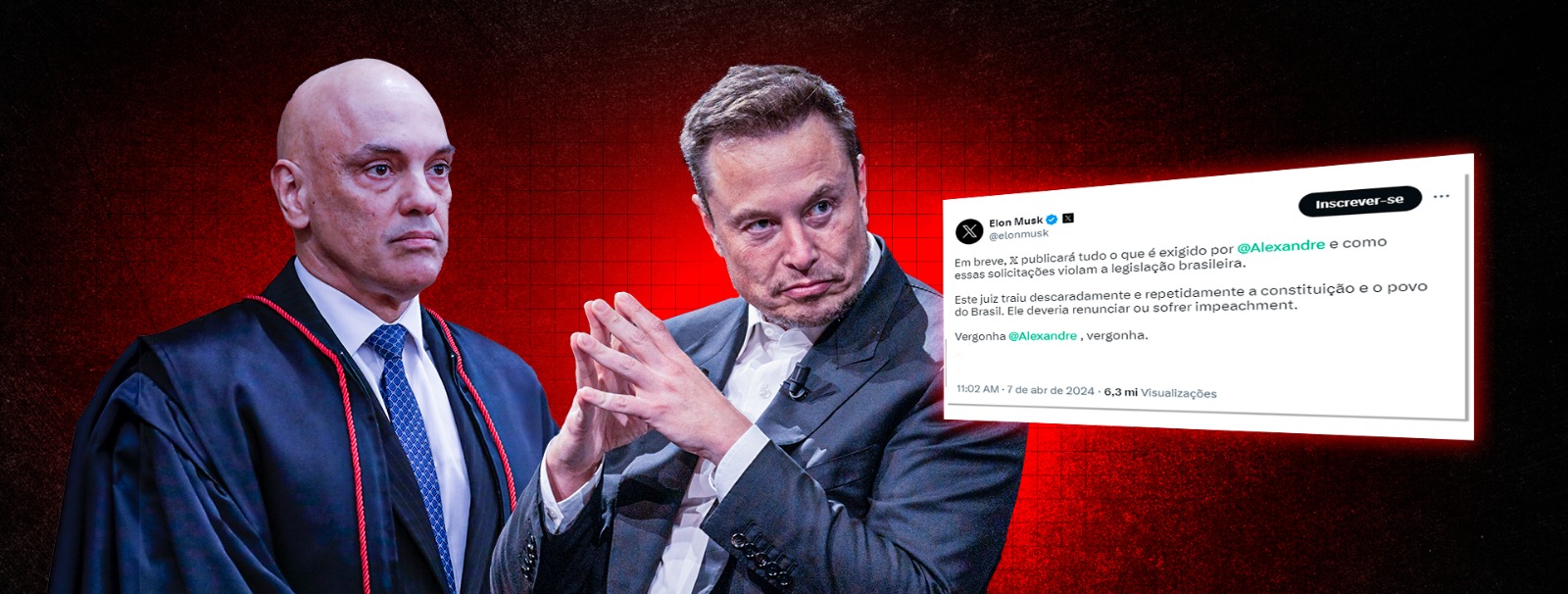 Musk acusa Moraes de censura após ministro mandar bloquear de contas no X