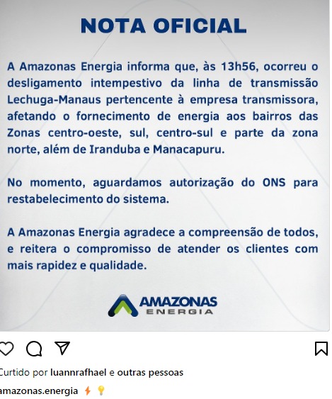 Manaus fica 85% sem energia elétrica, sem água e sem Internet em novo blecaute neste domingo