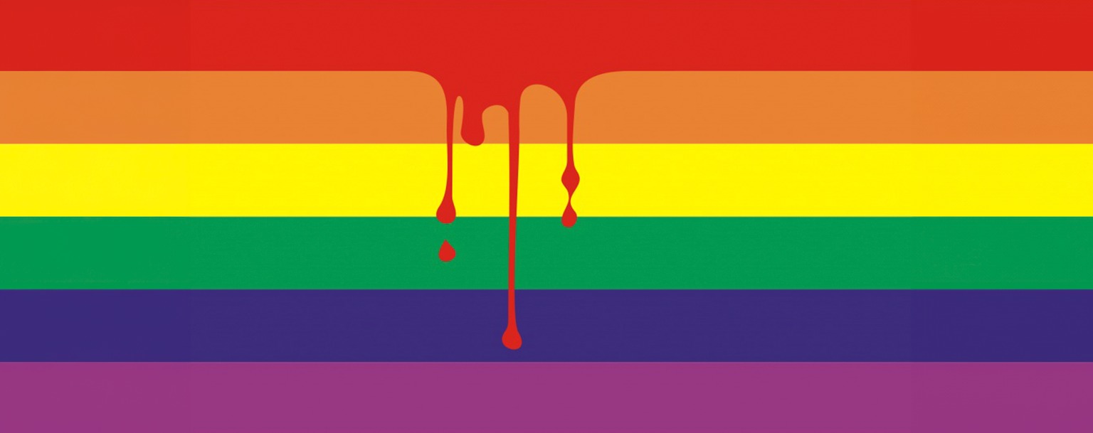 Bandeira LGBTQIAPN+ com representação de sangue escorrendo (Reprodução/Pixabay)