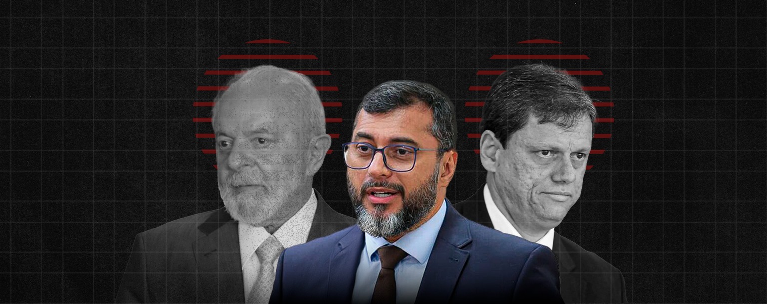 O presidente Luiz Inácio Lula da Silva, o governador do Amazonas, Wilson Lima, e o governador de São Paulo, Tarcísio de Freitas (Composição de Weslley Santos/CENARIUM)