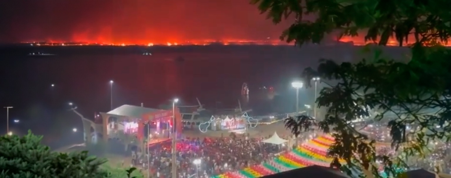 Arraial no Mato Grosso do Sul contrasta com Pantanal em chamas; veja vídeo