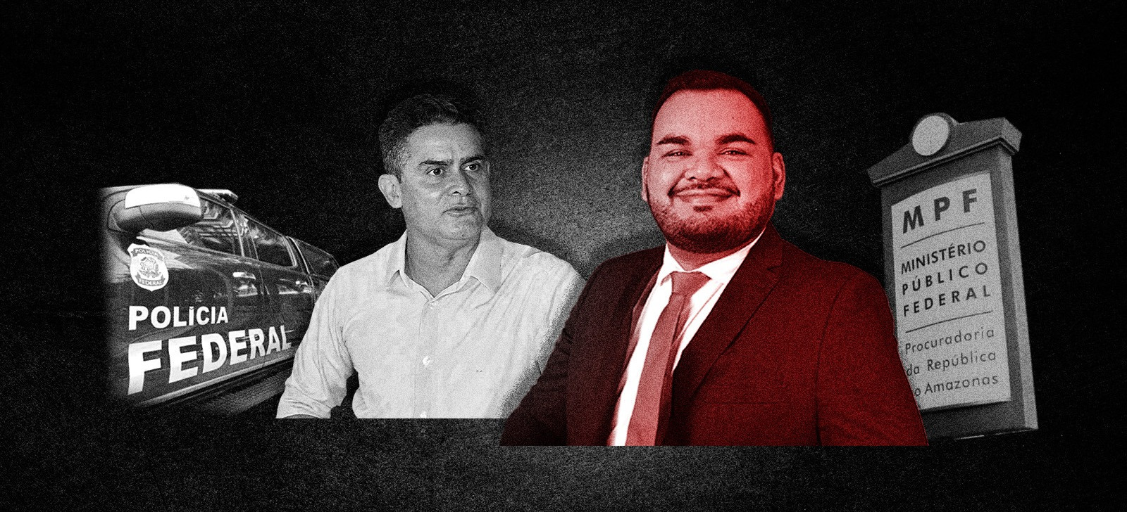 Prefeito de Manaus, Davi Alemida, Igor Perdigão e as logos da PF e do MPF (Composição/Paulo Dutra/Cenarium)
