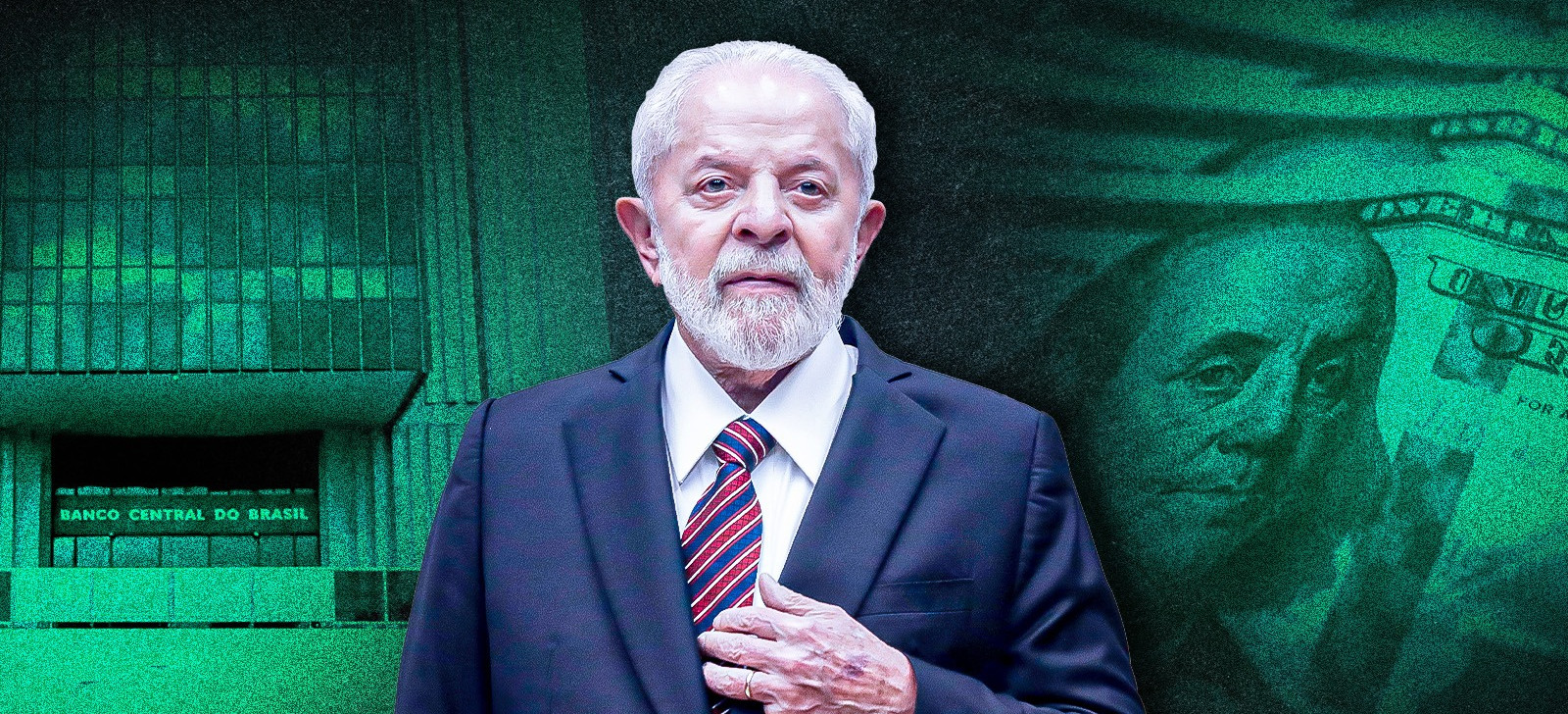 Presidente Lula ao lado da moeda norte-americana e do Banco Central (Composição: Paulo Dutra/CENARIUM)