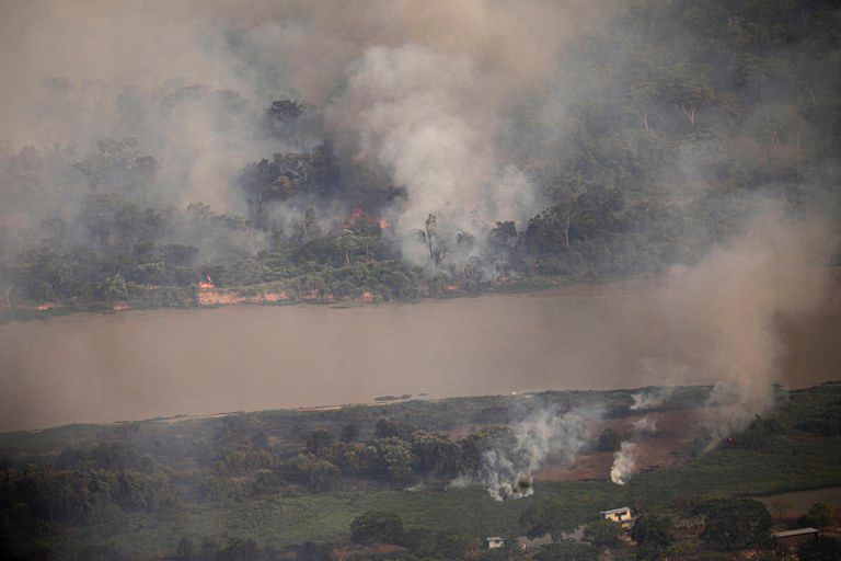 Área de mata consumida pelo fogo próximo a trecho de rio em Mato Grosso (Joédson Alves/Agência Brasil)