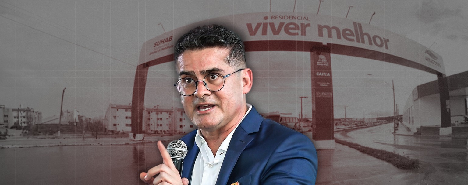 Prefeito David Almeida em frente ao conjunto habitacional Viver Melhor (Composição de Weslley Santos/CENARIUM)