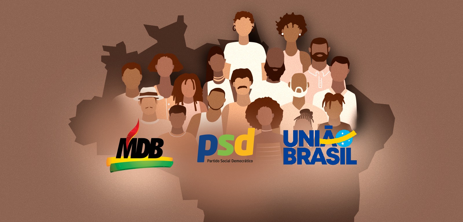 Imagem mostra as logos de três partidos com a representação de candidaturas negras e femininas (Composição: Paulo Dutra/CENARIUM)