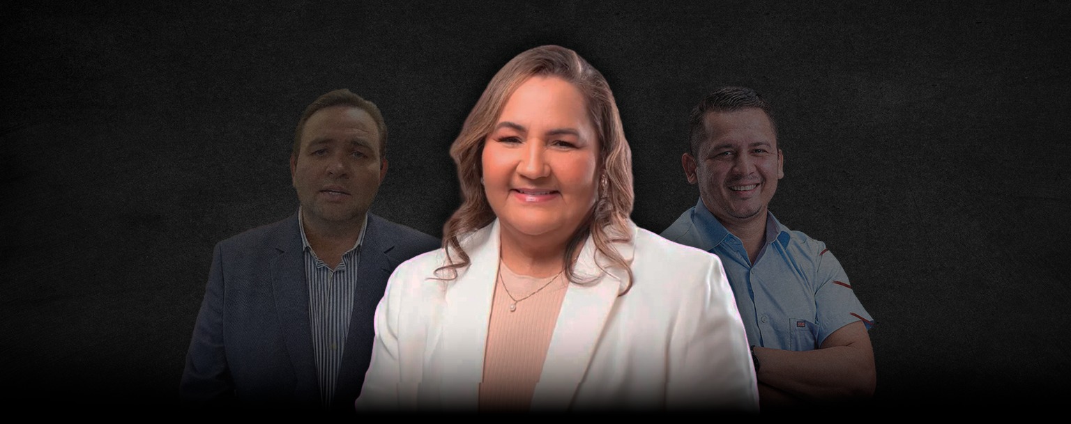 O atual prefeito de Eirunepé, Raylan Barroso (à esq.) e os candidatos à Prefeitura do município, professora Áurea e  Anderson Araújo (à dir.) (Composição: Weslley Santos/Revista Cenarium)