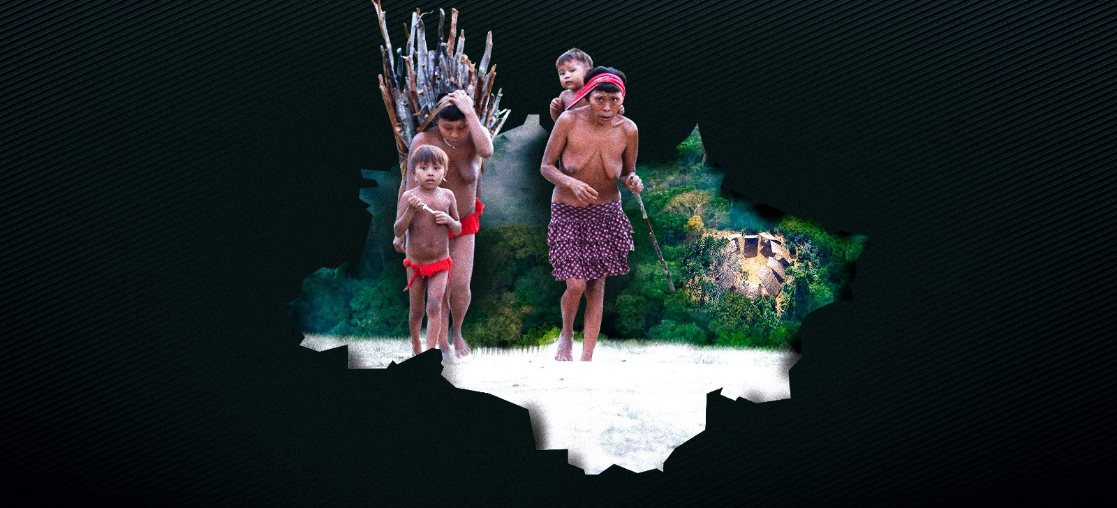 Indígenas sobre o mapa da Amazônia Legal (Composição de Paulo Dutra/CENARIUM |  Fernando Frazão/Agência Brasil)
