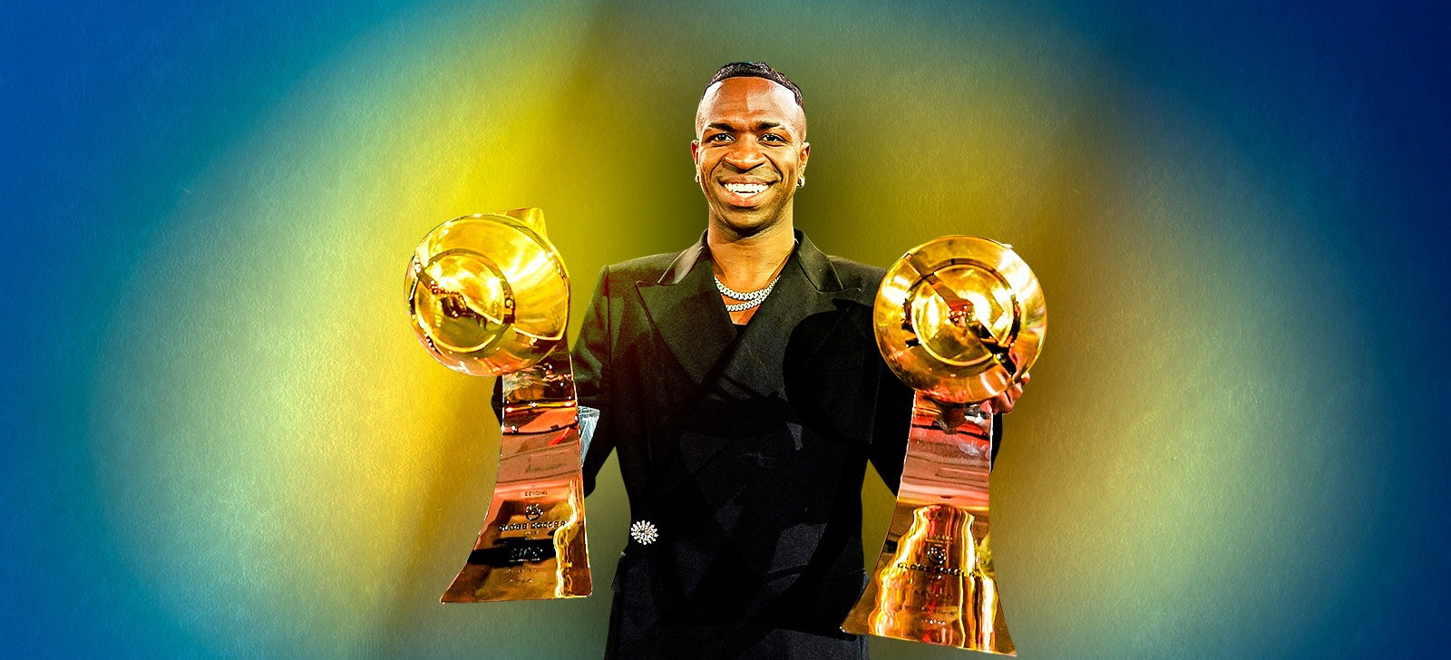 O jogador Vinicius Júnior (Composição de Paulo Dutra/CENARIUM | Foto de Reprodução/Globe Soccer Awards)