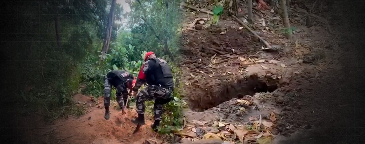 Military police digging a grave in a clandestine cemetery (Source: Social Media/Reproduction)