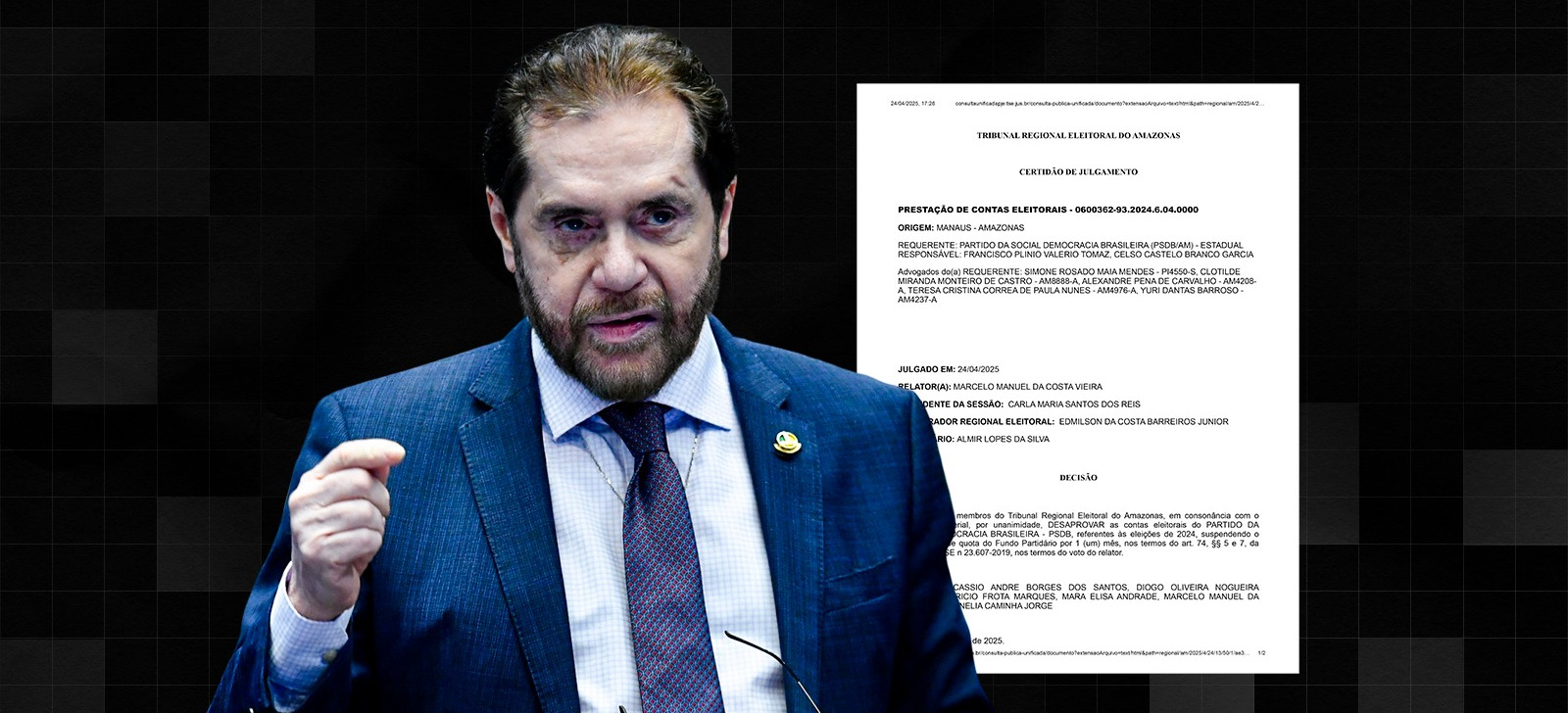 Tribunal Regional do Amazonas reprova contas do PSDB de Plínio Valério