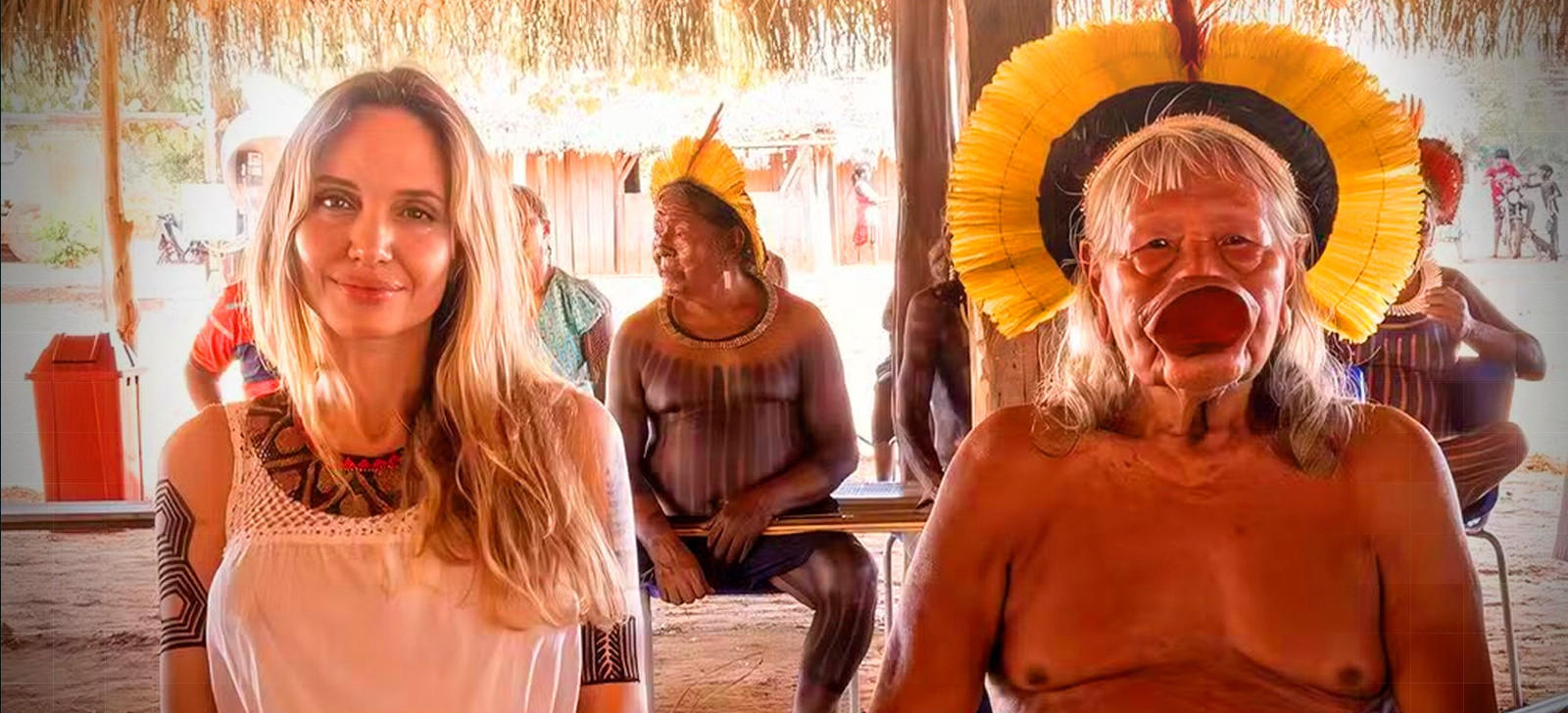 Chief Raoni welcomes Angelina Jolie to indigenous land in Brazil