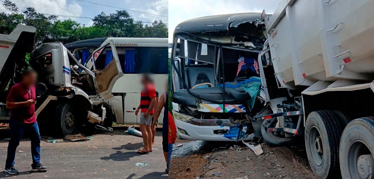 Veja imagens da colisão entre ônibus e caminhão na AM-010