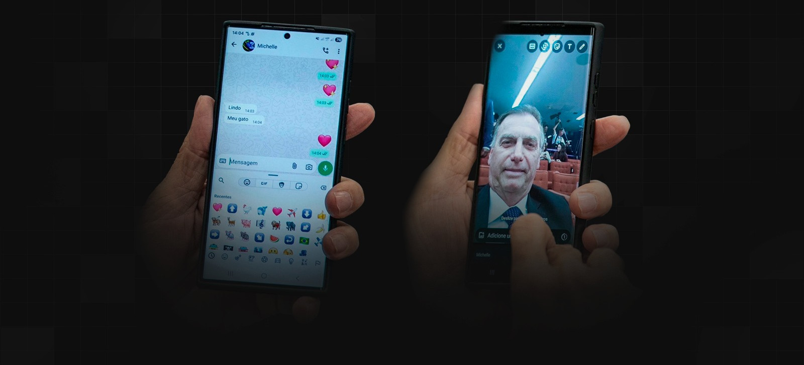 Bolsonaro faz selfie e conversa com Michelle durante sessão no STF