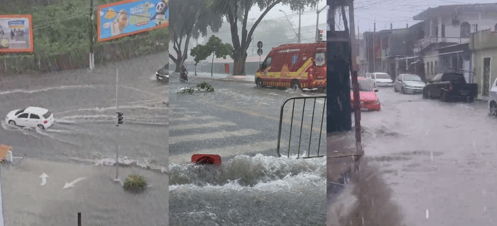 Ruas alagam e moradores ficam ilhados durante forte chuva em Manaus