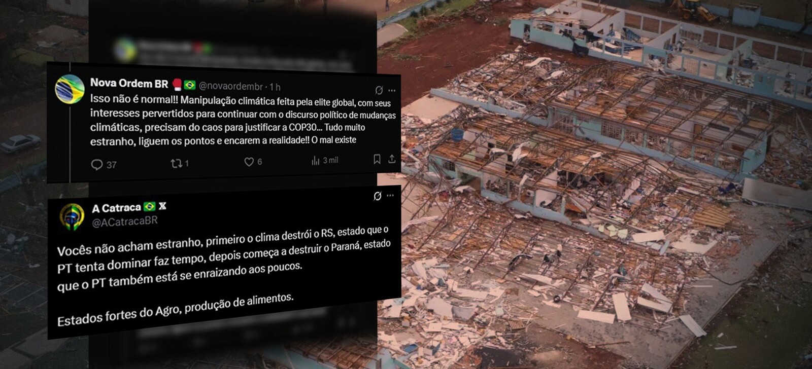 Extrema direita associa tornado no Paraná à COP30 e PT: ‘Faz o L’